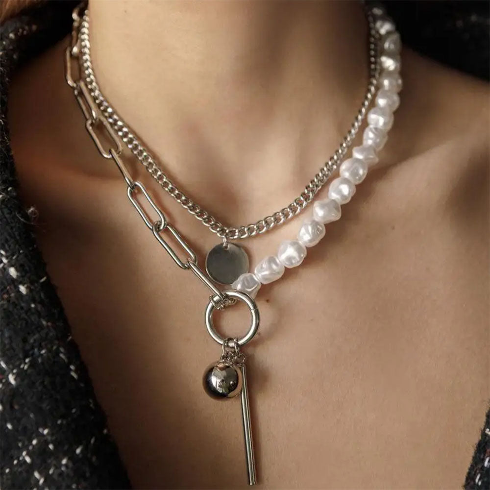Pearl Layered Chain Necklace
