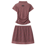 Preppy Plaid Mesh Top & Mini Skirt Set