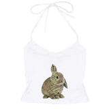 Rabbit Print Y2K Halter Top
