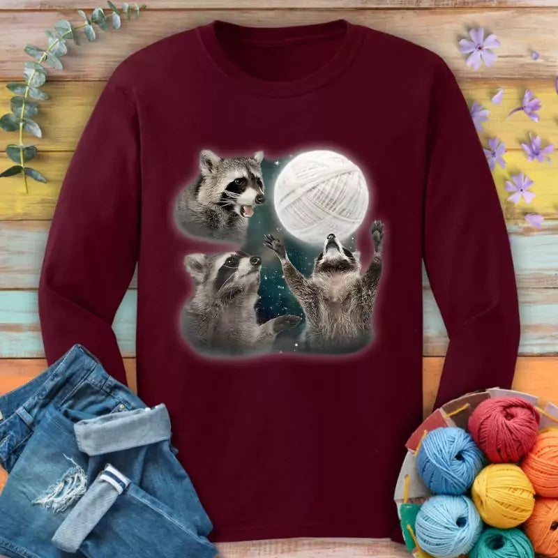 Racoon & Yarn Ball Long Sleeve T-shirt
