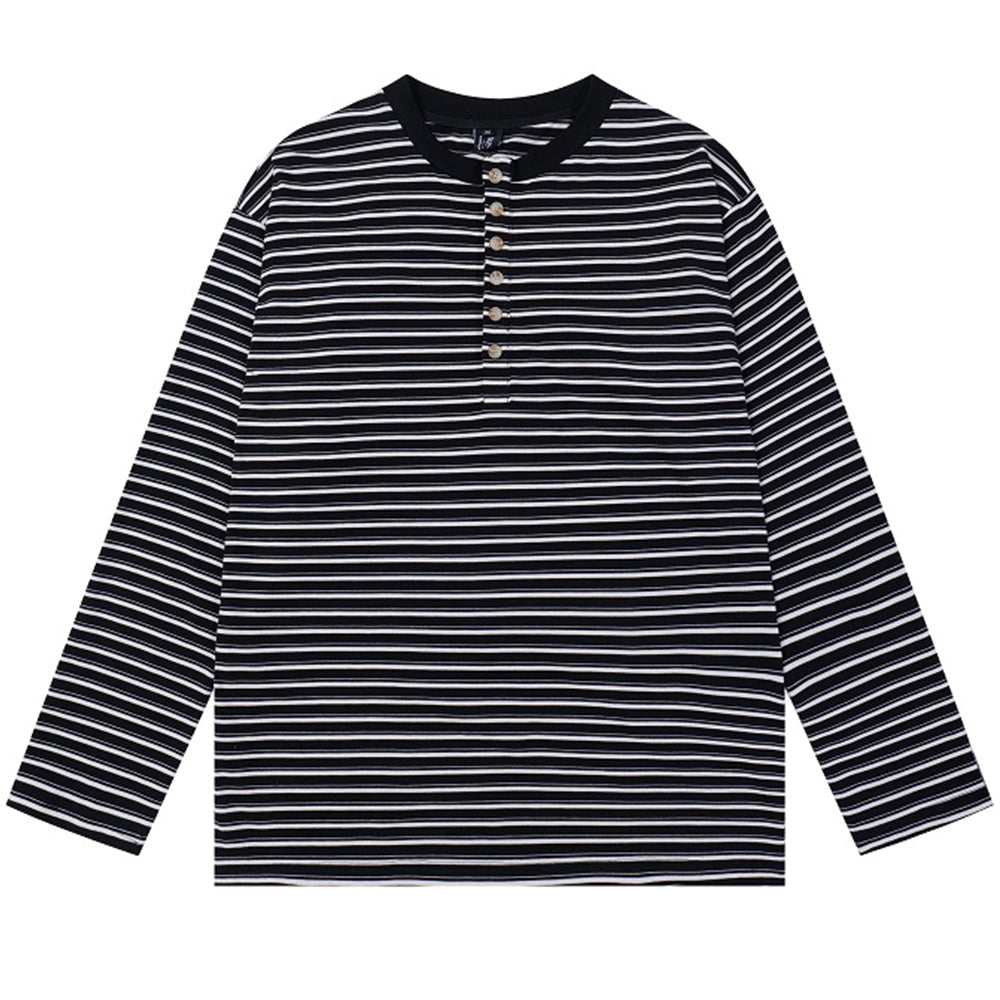 Relaxed Striped Button Up Long Sleeve Top