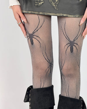 Spider Print Fishnet Tights