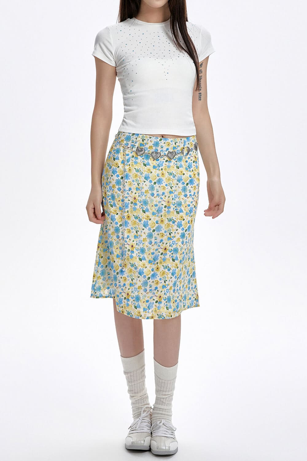 Spring Garden Floral Print Skirt