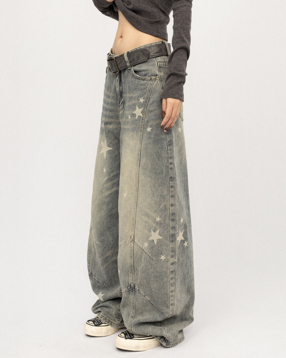 Loose Fit Star Pattern Baggy Jeans
