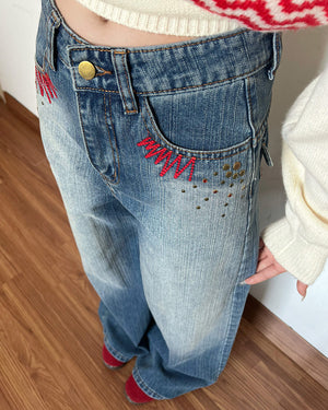 Teen Craft Embroidered Baggy Jeans