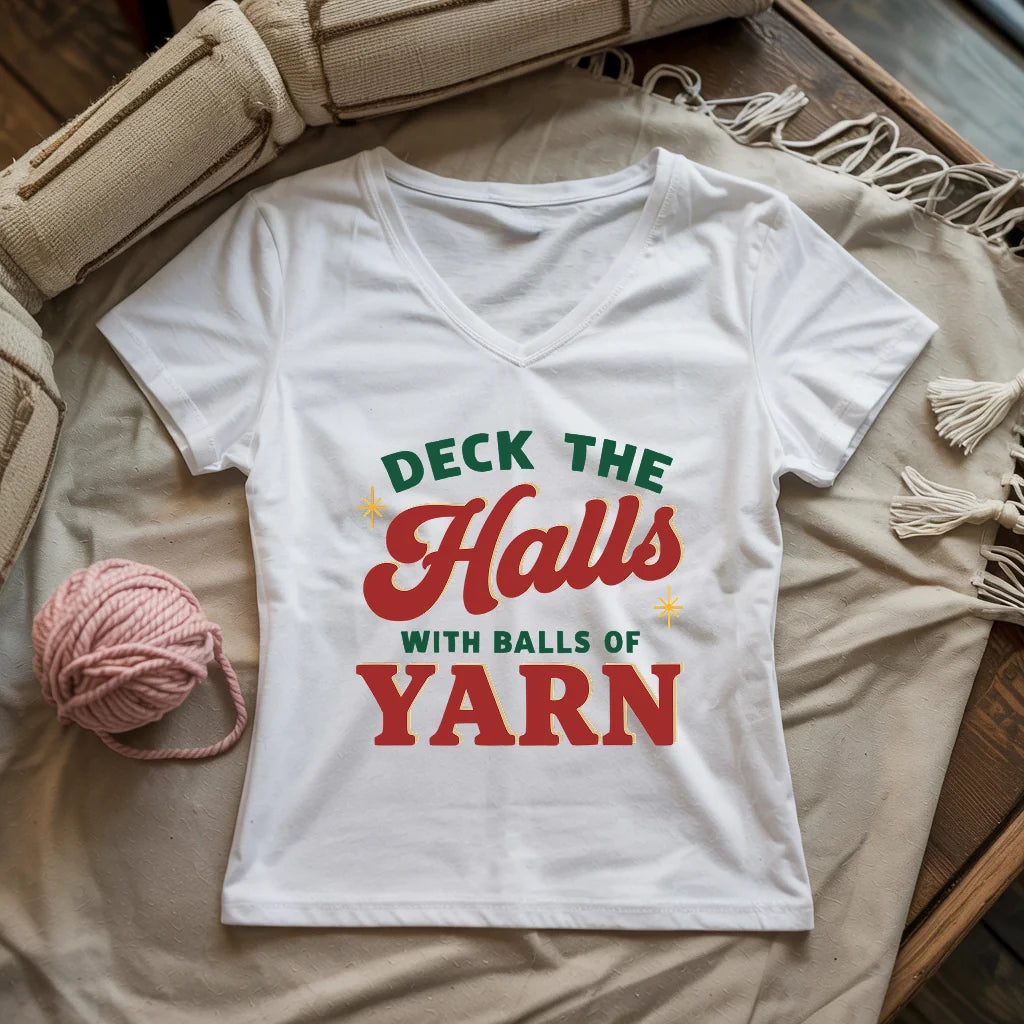 Deck The Hall With Yarn Lady V-neck