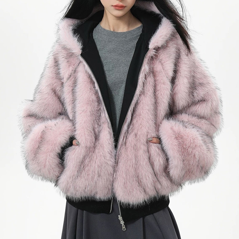 Y2K Fur-Lined Zip-Up Jacket