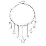 Y2K Pearl Necklace with Star Charms