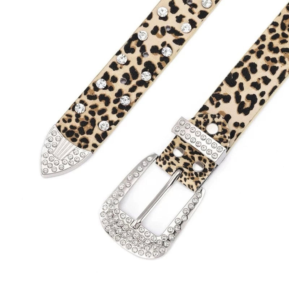 Y2K Rhinestone Leopard Belt