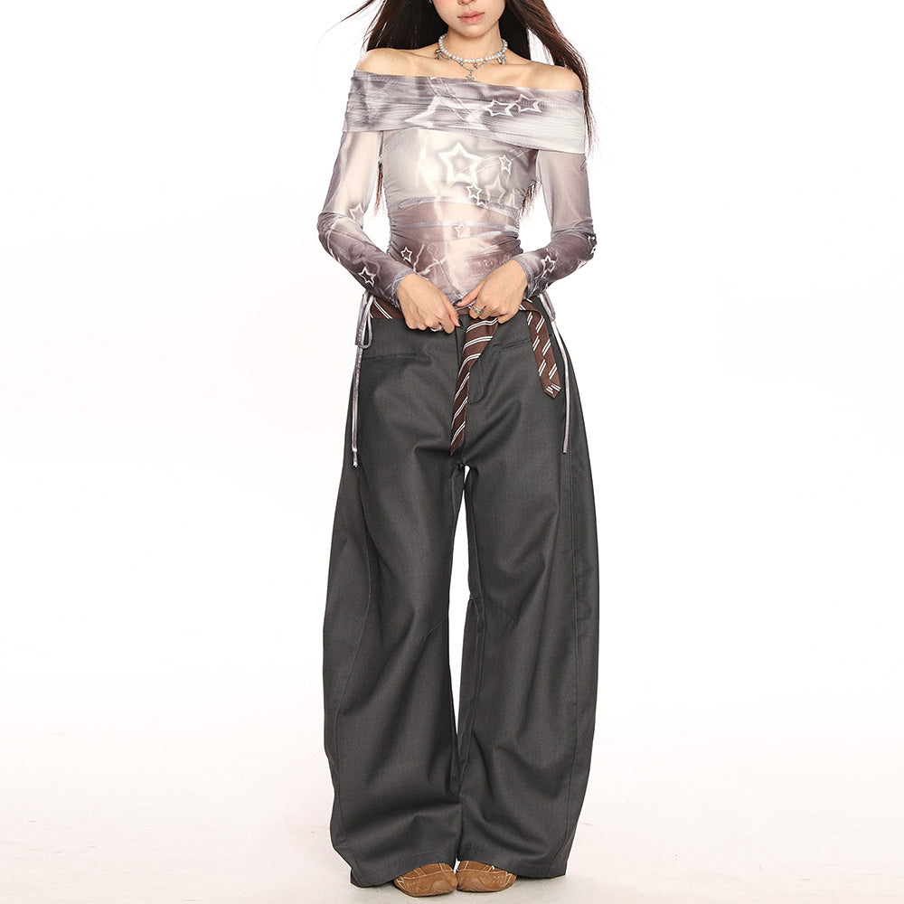 Y2K Star Mesh Off-Shoulder Long Sleeve Top